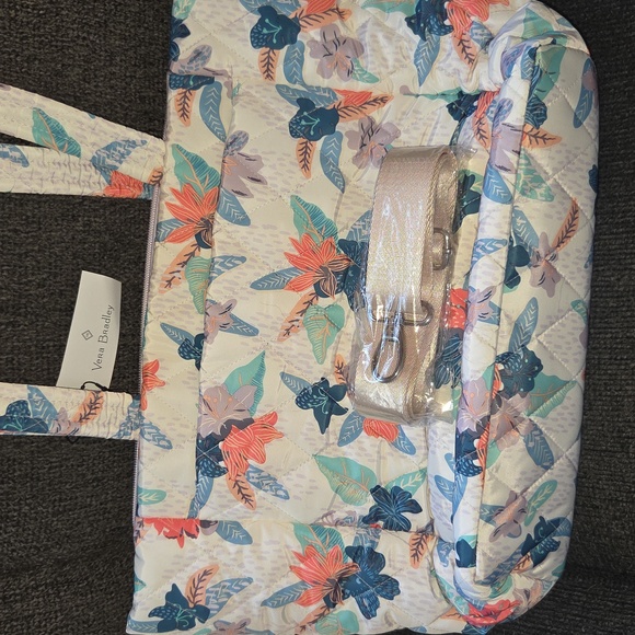 Vera Bradley Tropical Floral Tote - Blue, Pink, Cream. Purple Inside. Strap. - Picture 3 of 4